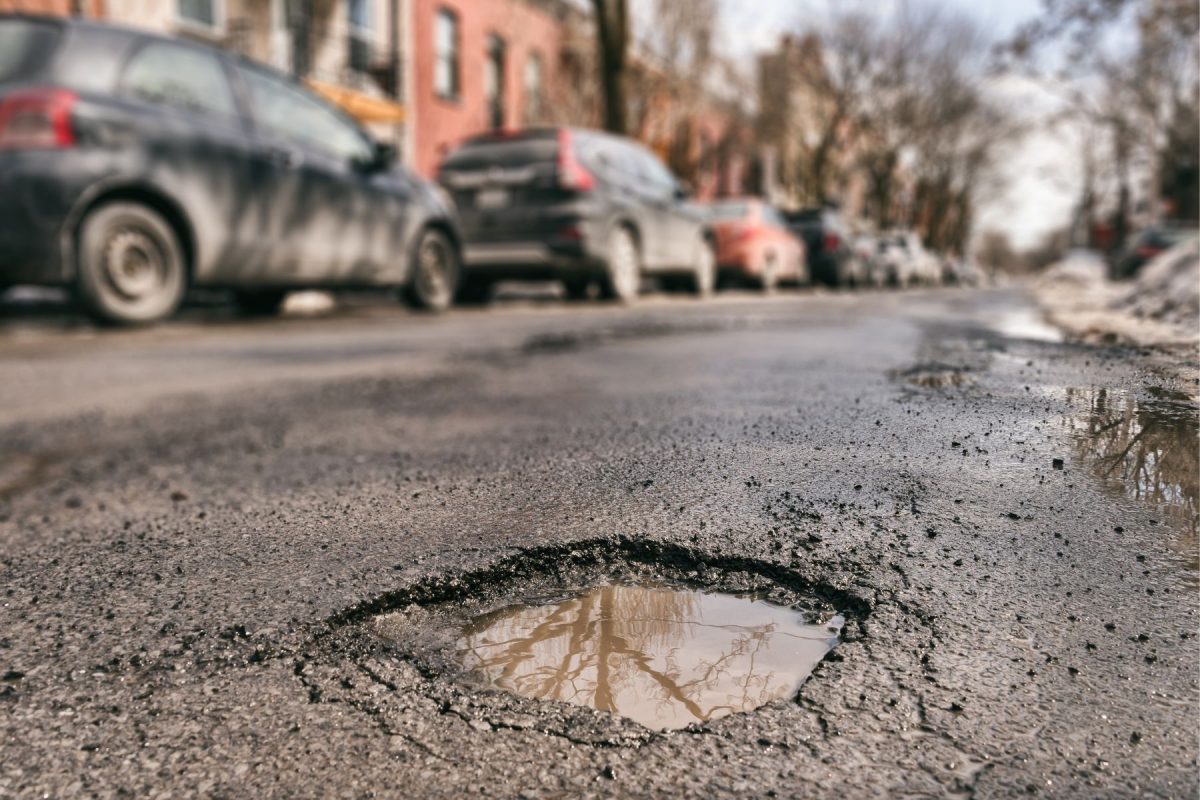 Potholes on the road